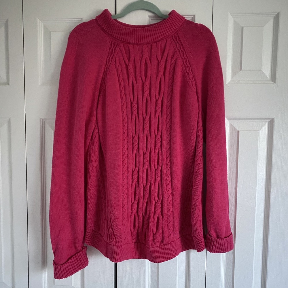 Talbots Cable Knit 100% Cotton Sweater Women XL Pink Preppy Cozy